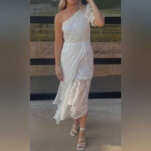 Astr One-Shoulder Ivory Floral Satin Dress